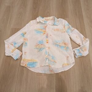 Calypso St Barth Linen Button Down Long Sleeve Shirt Size M Costal Vacation